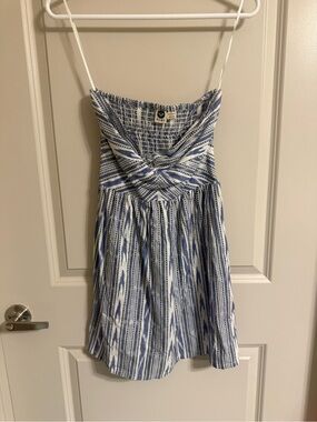 Roxy Blue and White Striped Smocked Sundress